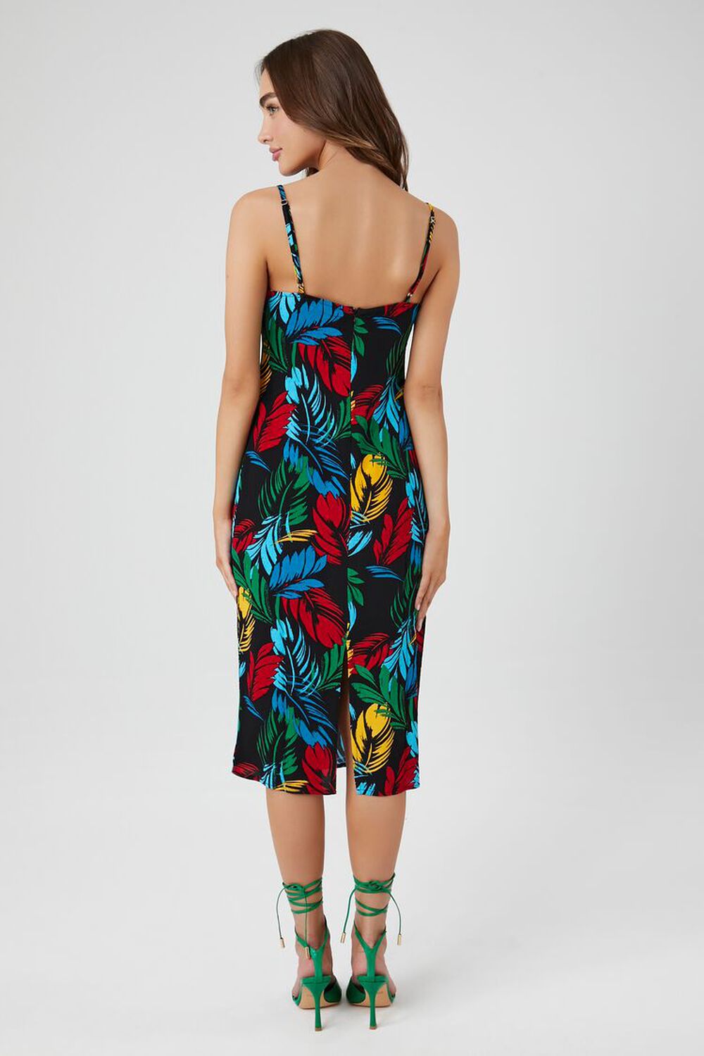 Viscose Tropical Leaf Print Midi Dress