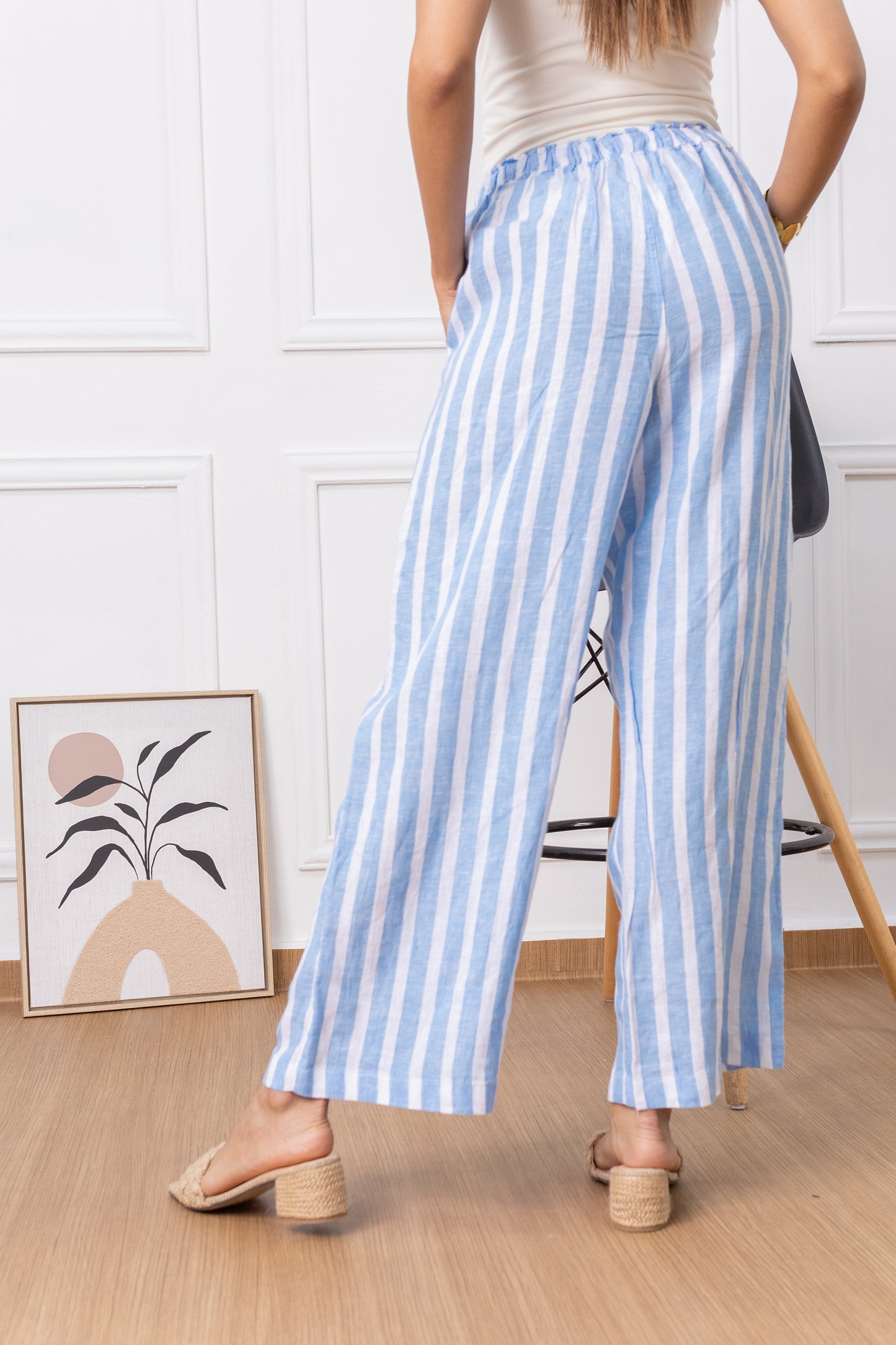 Sky Blue Breeze Stripes- Palazzo 100% Lino