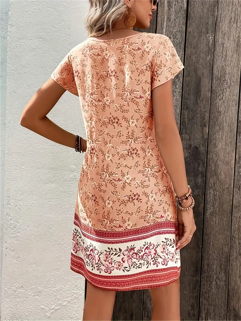 Vestido Boho de manga corta con estampado floral