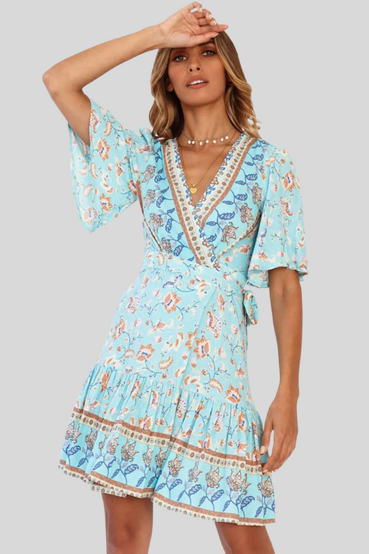 Vestido Boho manga corta linea A