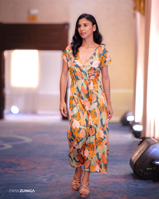 Leaf Print V neck dress