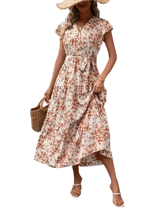 Vestido floral manga corta con volantes