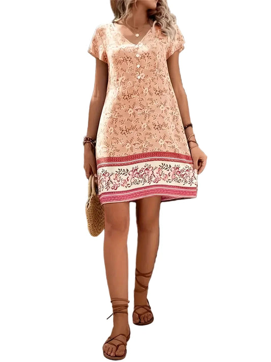 Vestido Boho de manga corta con estampado floral